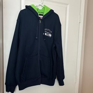 NFL Seattle Hawks Thick Knit& Fleece Zip Up Navy & Green Hoodie XL